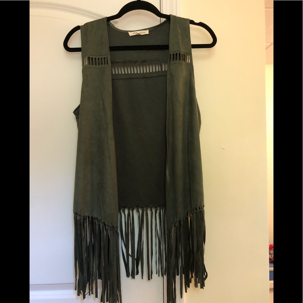 green fringe vest